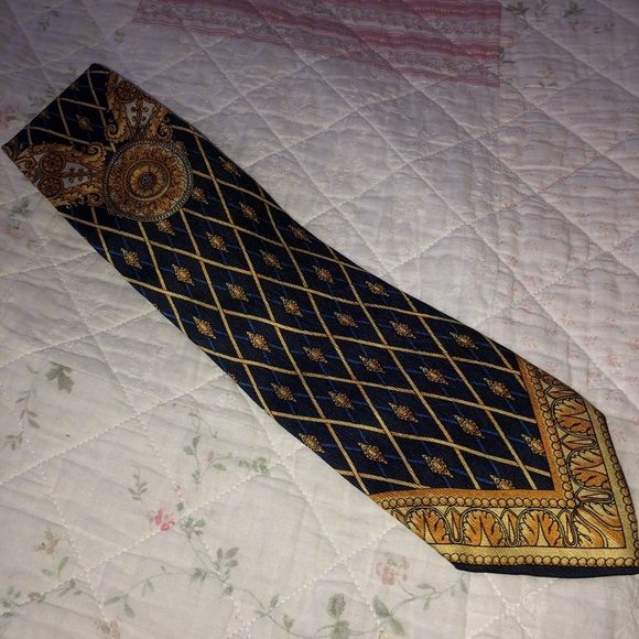 Versace Blue and Gold Elegant Tie - Picture 3 of 7